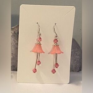 Pink Acrylic earrings with brass ear wires NEW